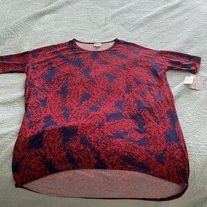 Navy and red lula roe irma with paisley pattern.